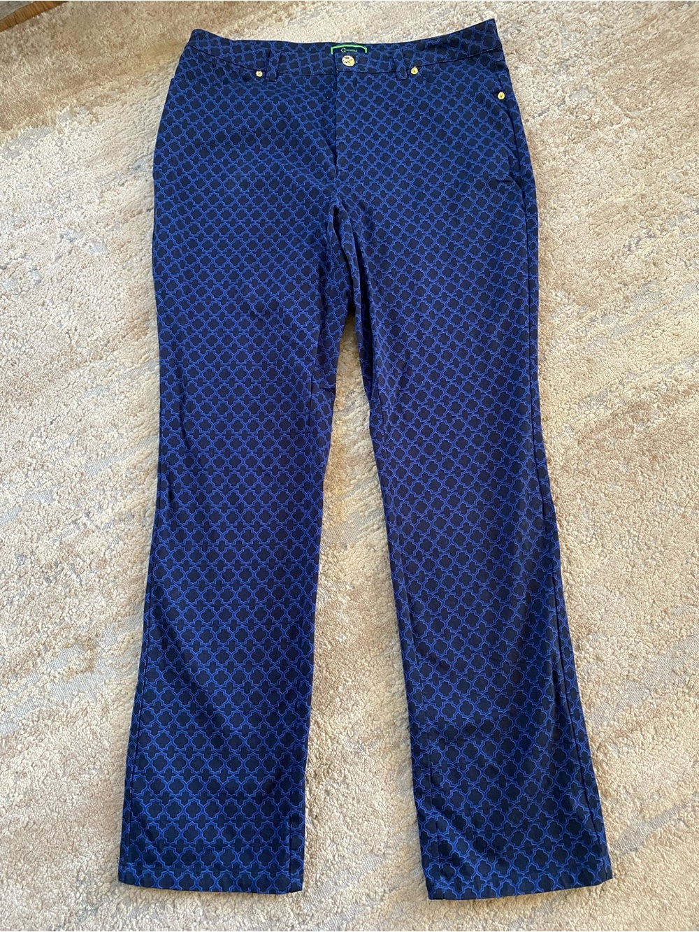 C Wonder Blue Patterned Straight Leg Stretch Dress Pants Gold Accent: 12